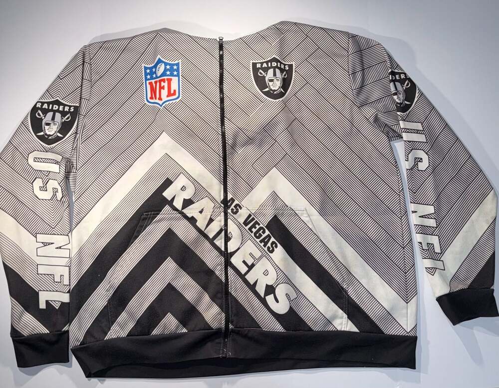 NFL Las Vegas Raiders Full Zip Hoodie Black and White Geometric Pattern